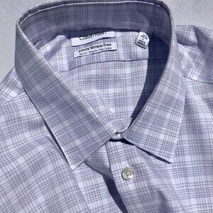 Calvin Klein Slim Fit Stretch Button Down Dress Shirt L 16.5 34 35 Wrinkle Free